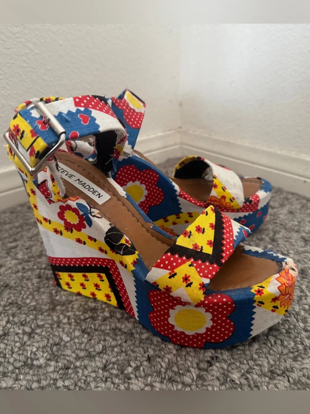Custom Reupholstered 70s Raggedy Ann Patchwork Platform Sandals